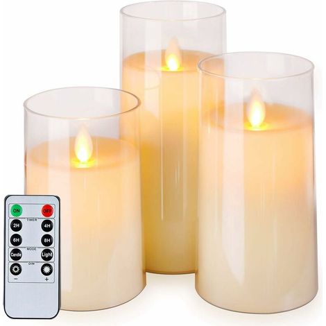 Flickering white candles without flame, with remote control and timer, set of 3 (1/5)