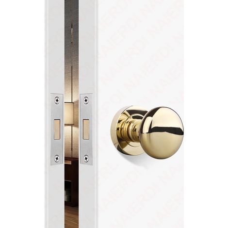 Ensemble de poignée de porte coulissante invisible (rond doré) en alliage de zinc noir avec serrure mécanique sans clé, verrou de porte dissimulé. (1/5)