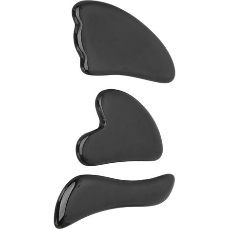 Ensemble de planches de massage Gua Sha portables professionnelles en obsidienne pour le visage et le corps. (1/5)