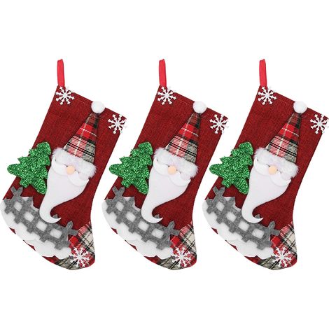 Ensemble de 3 chaussettes de Noël avec sac cadeau et pendentif à suspendre pour sapin de Noël - Père Noël (1/5)
