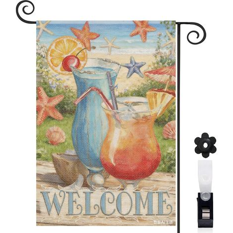 Drapeau de jardin boissons tropicales pour terrasse extérieure 30 x 45 cm maison de campagne (1/4)