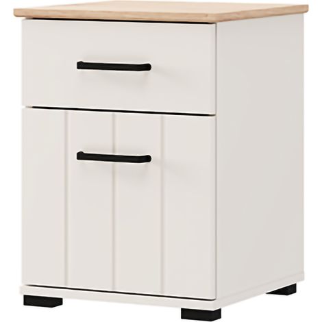 Comodino Punak, un Cassetto, un Ripiano, Apertura Battente, Scorrevole, 41x40x54h cm Bianco Crema