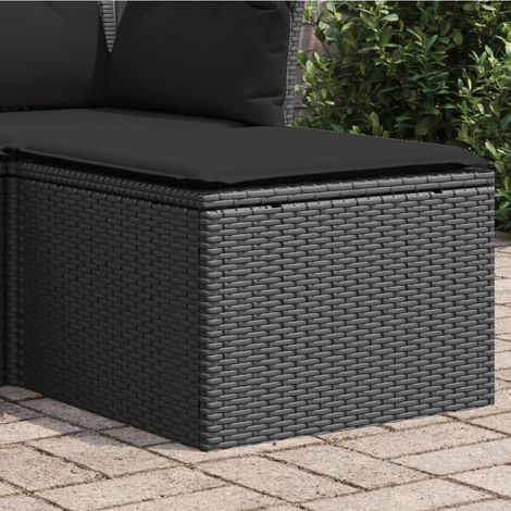 Taburete de jardín con cojín negro 55x55x37 cm ratán sintético vidaXL