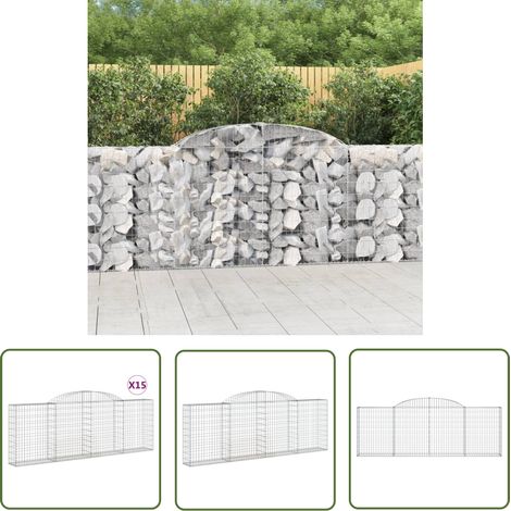 The Living Store Paniers à gabions arqués 15 pcs 300x30x100/120 cm fer galvanisé - Panier Gabion - Mur Gabion - Clôture Gabion - Décoration Jardin - Barrieres Jardin (1/5)