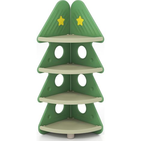 COSTWAY Libreria ad Angolo per Bambini, Scaffale Angolare a 4 Ripiani per Libri e Giocattoli, Libreria Salvaspazio a Forma di Albero di Natale per Camera dei Bambini, Soggiorno e Sala Giochi, Verde (1/5)