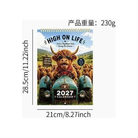 2027 Funny Highland Cow Wall Calendar - Cute Highland Cow 2027 - 2027 Highland Cow Calendar - 1 Cow