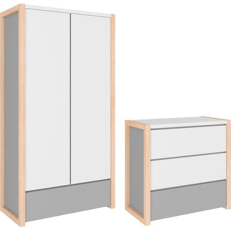 Armadio 2 ante 3 cassetti bianco e grigio 86,5cm (1/5)