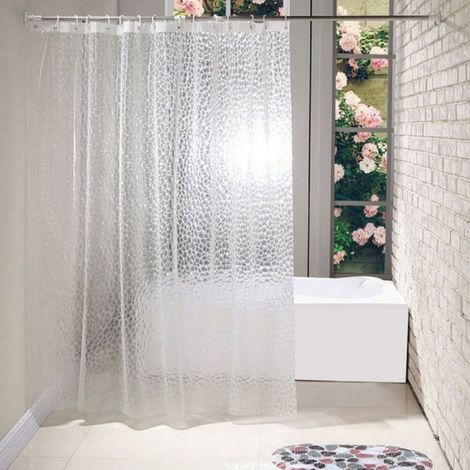 Rideau de Douche Semi-Transparent 72x78 Pouces Imperméable, Douche en Vinyle Long avec Motif Cube 3D, Liner de Salle de Bains, 12 Œillets avec Crochets, 182x200 cm (1/5)