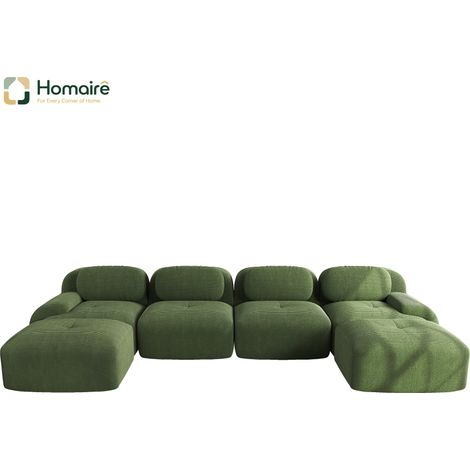 Canapé modulable en velours côtelé vert avec accoudoirs 388 x 178 x 75 cm HOMAIRE (1/4)