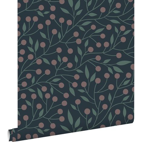 papier peint fleurs bleu foncé et rose - ESTAhome (1/5)