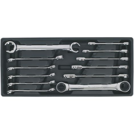 Sealey TBT13 Premier Flare Nut & Ratchet Ring Spanner Set with Tool Tray 12pc (1/2)