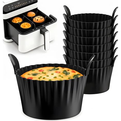 Lot de 8 Ramequin Silicone Air Fryer, Moule Air Fryer aux Oeufs Réutilisable Plat, Moule Gateau Air Fryer avec Poignées, Antiadhésif, Sans BPA, Moules Muffins Silicone pour Cupcakes, Puddings (1/5)