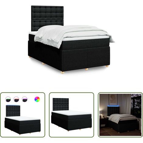 vidaXL LED-Beleuchtung -  Boxspringbett mit Matratze Schwarz 120x200 cm Stoff (1/5)