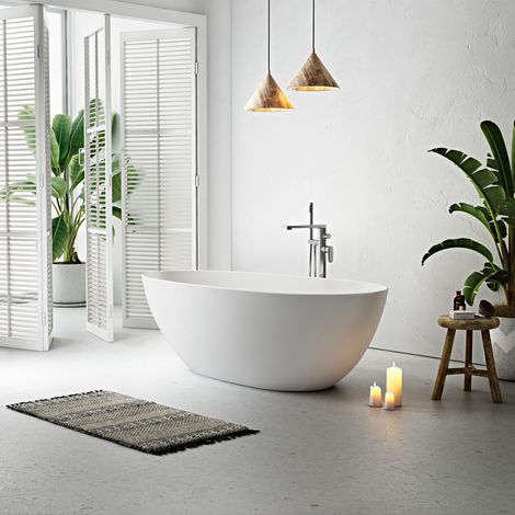 Stano. – Baignoire îlot ovale 180 cm en Résicryl® – Tablier rigide intégré – Finition haute qualité – Renforcement fibre de verre (1/5)