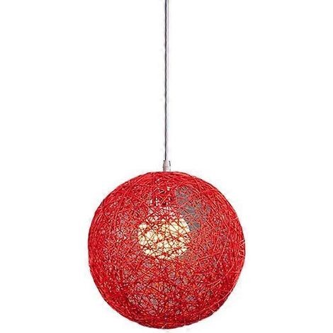 Lustre boule en bambou rouge, rotin et jute, création individuelle, abat-jour sphérique en rotin en forme de nid (1/5)