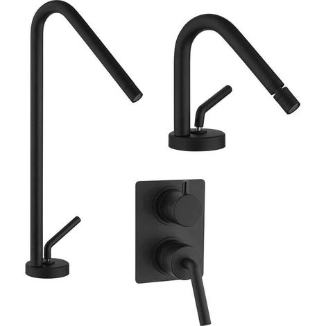 Set miscelatori nero opaco Jacuzzi Rubinetteria lavabo alto bidet e doccia incasso con deviatore modello Lumos (1/5)