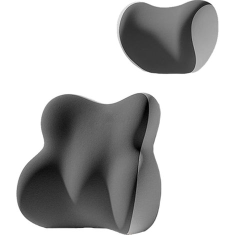 Coussin appuie-tête et soutien lombaire pour voiture, coussins de dossier ergonomiques pour siège conduct avec sangle réglable (gris foncé) (1/4)