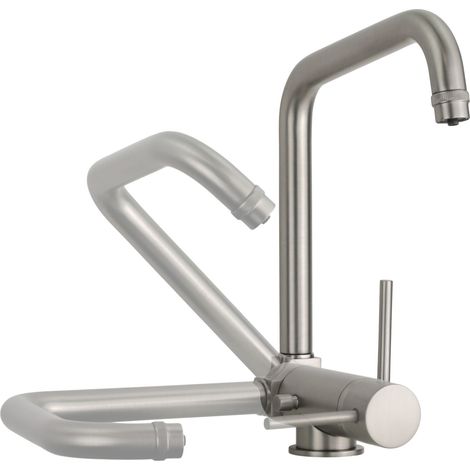 Grifo mezclador para fregadero de cocina de níquel cepillado con agua filtrada y caño plegable Pollini FILTRA 52000031100 Níquel cepillado (1/5)