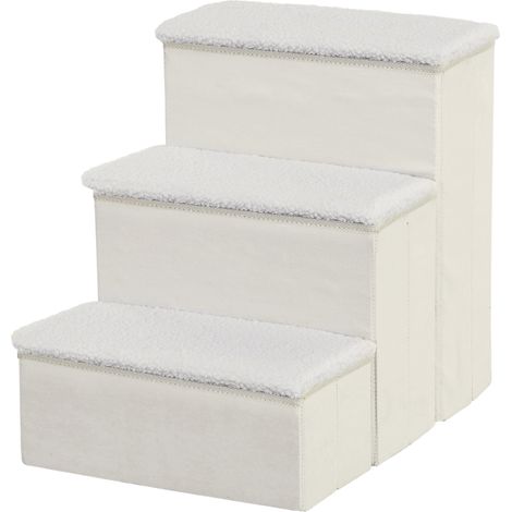 Escalier pour chien , 3 marches, 48 cm de hauteur, pliable, pour petits animaux et animaux âgés, escalier pour chat, rampe pour chien, aide à l'accès au lit, canapé, fauteuil et voiture, blanc