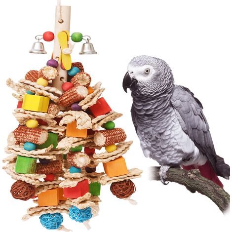 Jouet à mâcher pour oiseaux en bois naturel et maïs, jouet suspendu coloré pour perroquets (1/5)