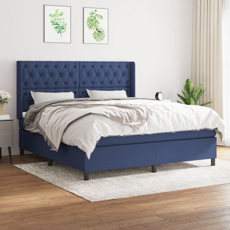 Lit adulte Contemporain  Lit à sommier tapissier avec matelas Bleu 160x200 cm Tissu 62025