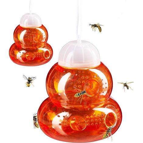 Lot de 2 pièges à guêpes et frelons suspendus – Répulsif naturel contre les guêpes pour l'intérieur et l'extérieur (rouge) (1/5)