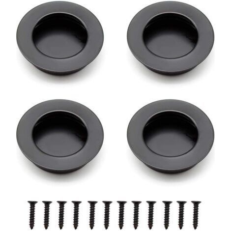4 Pieces Round Recessed Handles, 40mm Stainless Steel Sliding Door Handle, Black Furniture Handles Can Be Used for Drawers, Cupboards, Custom Furniture (1/5)
