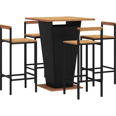 Vidaxl – Ensemble de bar de jardin 5 pcs – Résine tressée noire et bois d'acacia massif – Dimensions table 80x80x110 cm – Chaises 40x44x100 cm