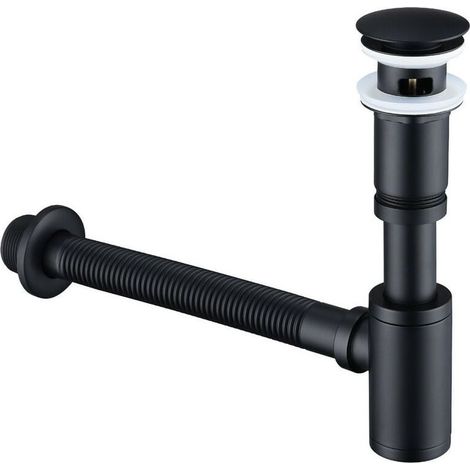 Bonde de lavabo pop-up noir mat Ø44-46mm – Siphon en acier inoxydable – Drain à ressort – Hauteur 16cm – Montage facile sans outil (1/5)