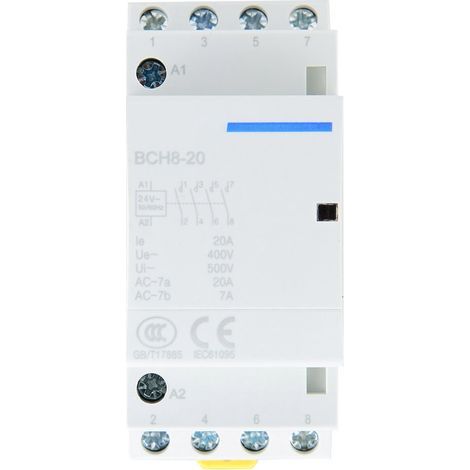 Contacteur AC 4P 4NO 20A pour usage domestique, montage sur rail DIN (24V) (1/5)