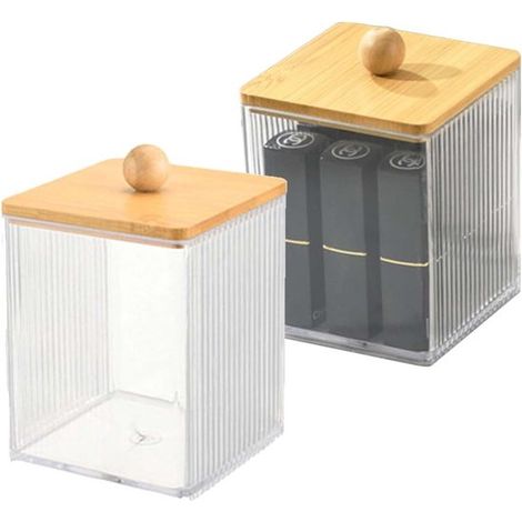 2 organizadores de baño transparentes, soporte para bastoncillos de algodón con tapa, soporte que ahorra espacio para el baño y el tocador. (1/4)