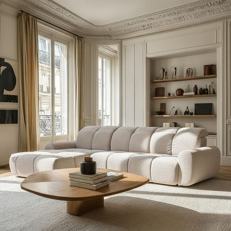 ELIOS - Canapé d'angle convertible avec coffre en tissu beige - Angle gauche