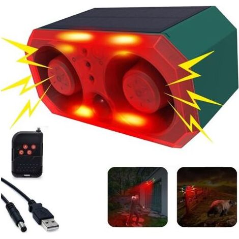 Allarme solare per esterni con rilevatore di movimento: allarme antiabbaio per cani con 2 rilevatori di rumore a 130 dB, 4 modalità operative, allarme antiabbaio per cani, compatibile (1/5)