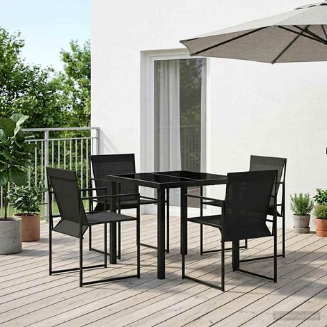 Set da Pranzo per Giardino 5 pz Nero Textilene e Acciaio vidaXL (1/5)