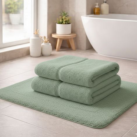 Set di Asciugamani Sanenere, 100% Cotone set da 2, Elementi Inclusi 1 Asciugamano Viso 40x60 cm, 1 Asciugamano Ospite/mani 60x110 cm, Verde Menta