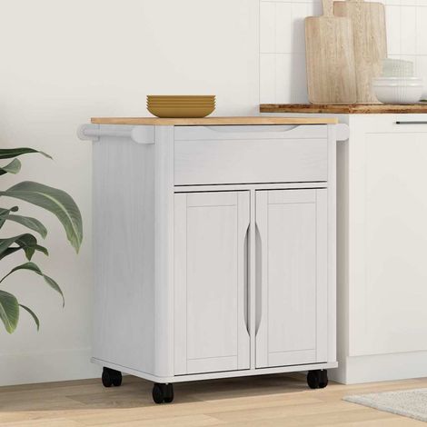 vidaXL  Kitchen Trolley  FLORO White 72.5 x 45 x 80 cm Solid Pine Wood
