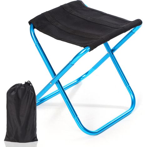 Tabouret pliant portable léger extérieur Mini chaise de camp pliable avec sac de transport, bleu (1/5)