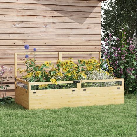 Carré potager surélevé avec treillis 2-en-1, bac de culture en bois pour balcon et jardin, drainage ouvert, 183 x 98,5 x 95 cm  CHICFURN (1/5)