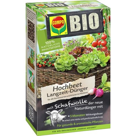 COMPO BIO Hochbeet Langzeit-Dünger für Gemüse, Obst, Kräuter und andere Hochbeet-Pflanzen, 750g (1/5)