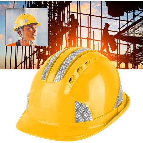 Casque de chantier ventilé en ABS avec bandes réfléchissantes (jaune) (1/5)