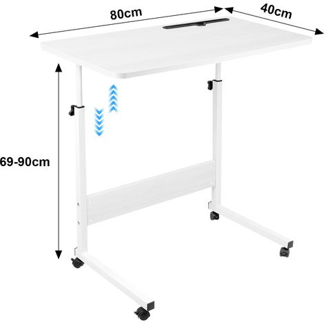 Bureau Portable Réglable en Hauteur avec Plateau MDF et Roulettes Bloquantes - Table Multifonction pour Canapé/Lit/Bureau, Porte-Gobelets Intégré, Structure Métallique Durable - Dimensions 80x40x69-90 (1/5)