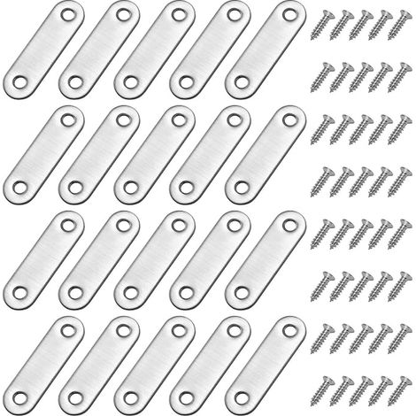 Staffe metalliche piatte dritte con viti per riparazione mobili in legno e armadi, staffa di riparazione 56 x 16 mm Argento (1/3)