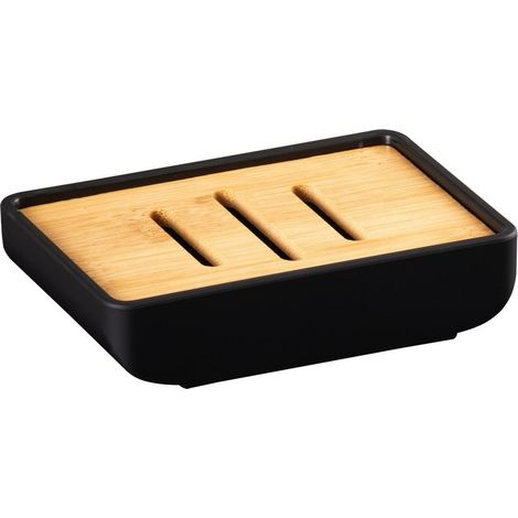 MAREN porte-savon, noir/bambou (1/2)