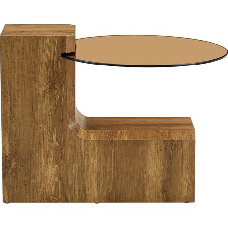 TABLE Ronde à Deux Niveaux MDF Verre Bois (1/5)