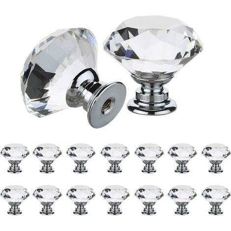 MINE 10PCS 25 mm Boutons de porte à diamant clair avec vis, poignée de tiroir à armoire en cristal (1/5)