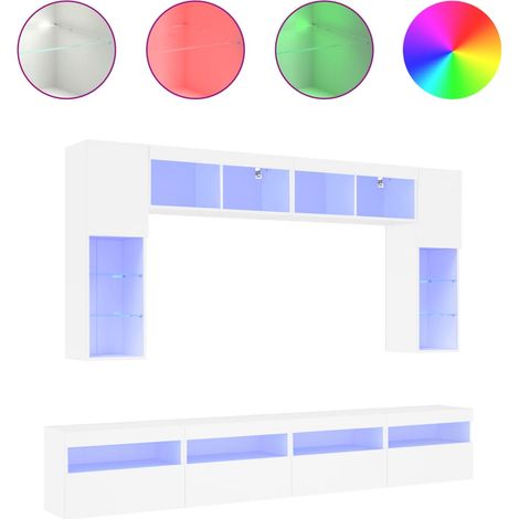 Maison Exclusive - 8-tlg. TV-Wohnwand mit LED-Leuchten Weiß