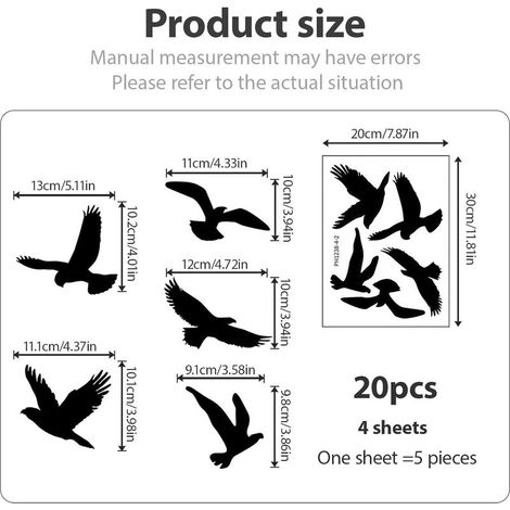 20 Vogelförmige Antikollisions-Fensteraufkleber, Vogel-Antikollisionsaufkleber, Fensteraufkleber, Vogel-Fensteraufkleber, einfach anzubringen und wiederverwendbar (1/5)