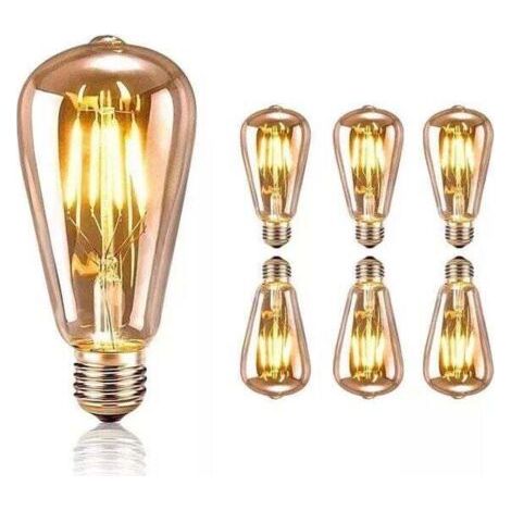 royaluxe-Ampoule LED E27 Vintage, Ampoule Edison Filament ST64 Décorative , Blanc Chaud, 4W Equivalent à 40W Incandescente, Lampe Décorative Antique Rétro pour Maison Restaurant Café Bar, Lot de 6 (1/4)