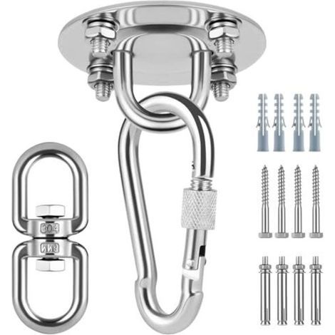 Premium stainless steel ceiling hook - 450 kg - 360° rotation and durable - Ideal for safely hanging swings - Easy-to-follow instructions included (1/4)