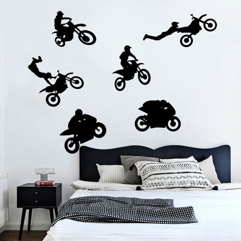 Decal Pared Motocross - Adhesivo Vinilo Despegable - Para Dormitorio Sala Oficina Juego - 140 x 40 cm - 1 Unidad (1/5)